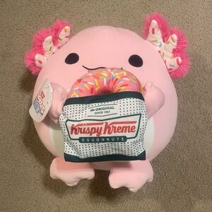 Pink Axolotl Plush with Krispy Kreme Doughnut